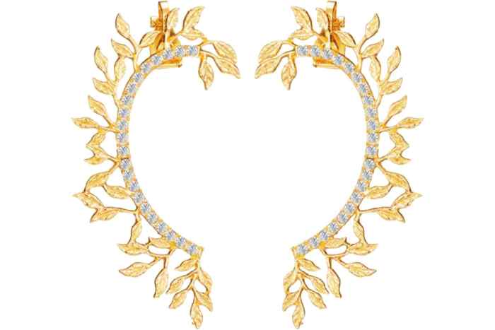 Women's Funny Gold Rhinestone Leaf Climbers Crawler Earrings