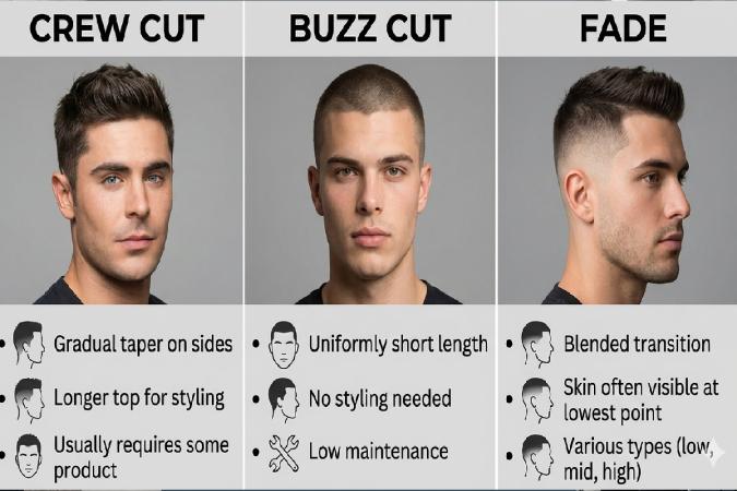 crew cut vs buzz cut vs fade