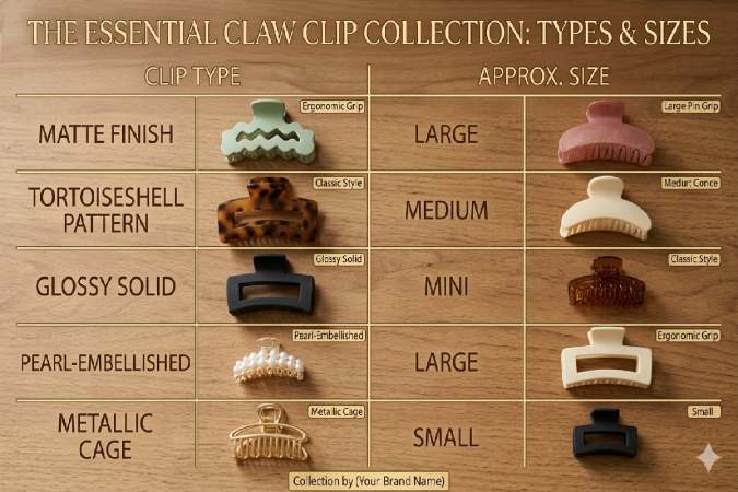 types and sizes of claw clips